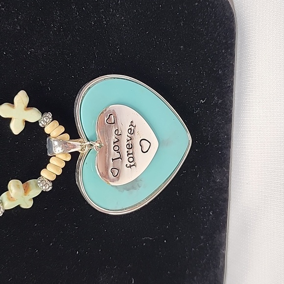 LOVE FOREVER Turquoise Color Heart Removable Pendant and Beaded Necklace - Picture 3 of 9